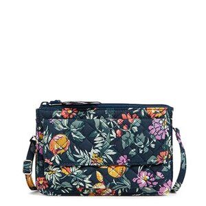 Vera Bradley RFID Cotton Wallet Crossbody Purse in Fresh-Cut Floral Green
